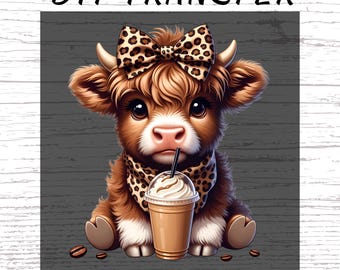 Cute Cow Coffee DTF Transfer, Leopard Bow Valentine Aesthetic Design, Ready To Press Shirt Print