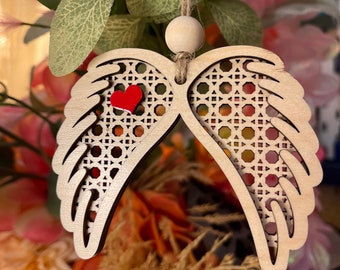 Angel Wings - Memorial Ornament- In Memory Of - Hand Painted - Wood Art - Christmas Ornament - Car Ornament