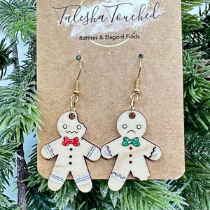 Gingerbread Man Cookie Earrings - Cute - Funny - Mismatched  - Hand Painted - Sparkle - Nickel Free - Winter Jewelry Gingerbread man bitten