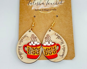 Hot Cocoa Earrings - Sweater Weather - Hand Painted - Wood Earrings - Nickel Free - Fall - Winter