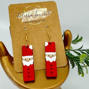 Santa Earrings Cute Simple Unique Christmas Hand Painted Wood earrings Nickel Free Winter Boho Earrings Gift For Girl