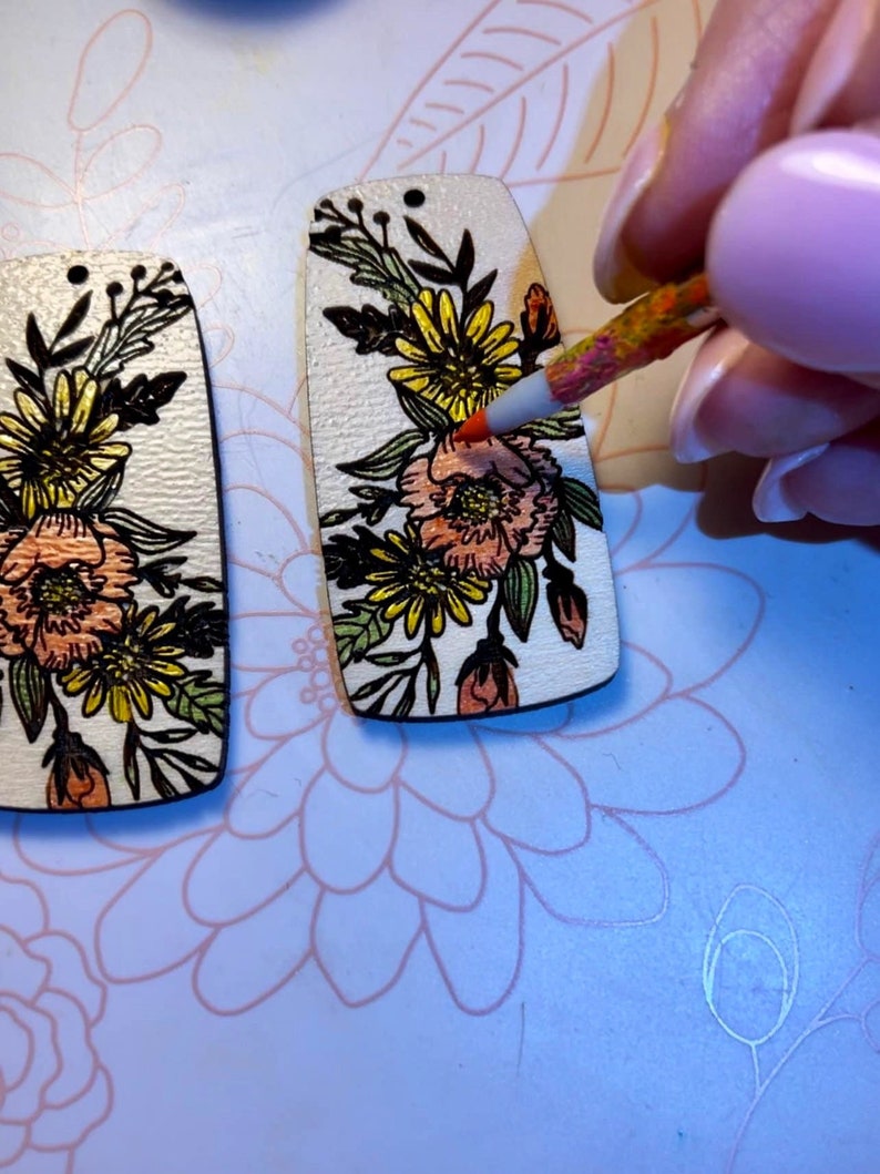 Sunflower Bouquet Flower Dangle Earrings Hand Painted Wood Art Nickel Free Fall Jewelry Harvest Statement Jewelry image 4