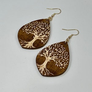 Tree of Life - Natural Woodland Tree Earrings - Engraved Wood Art - Nickel Free - Jewelry