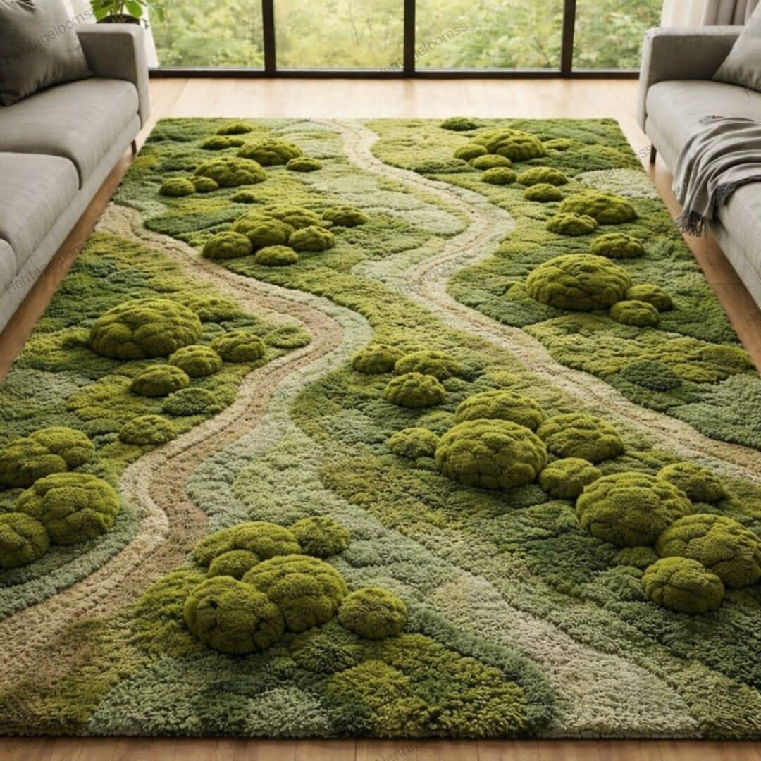 Hand Tufted Moss Landscape Rug | 3D Green Nature Inspired Area Rug ...