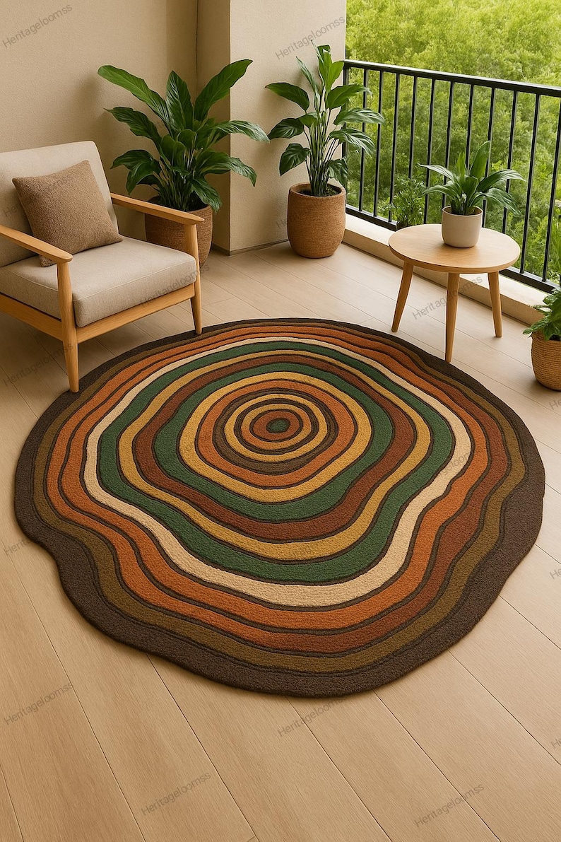 Round Tree Ring Rug Hand-tufted Wool Tree Ring Rug: Natural Earthy Boho Decor - Etsy