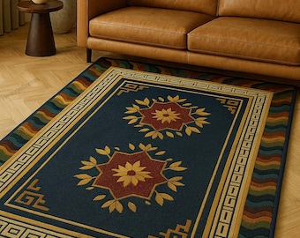 Hand-Tufted Wool Rug – Modern Abstract Floral Carpet