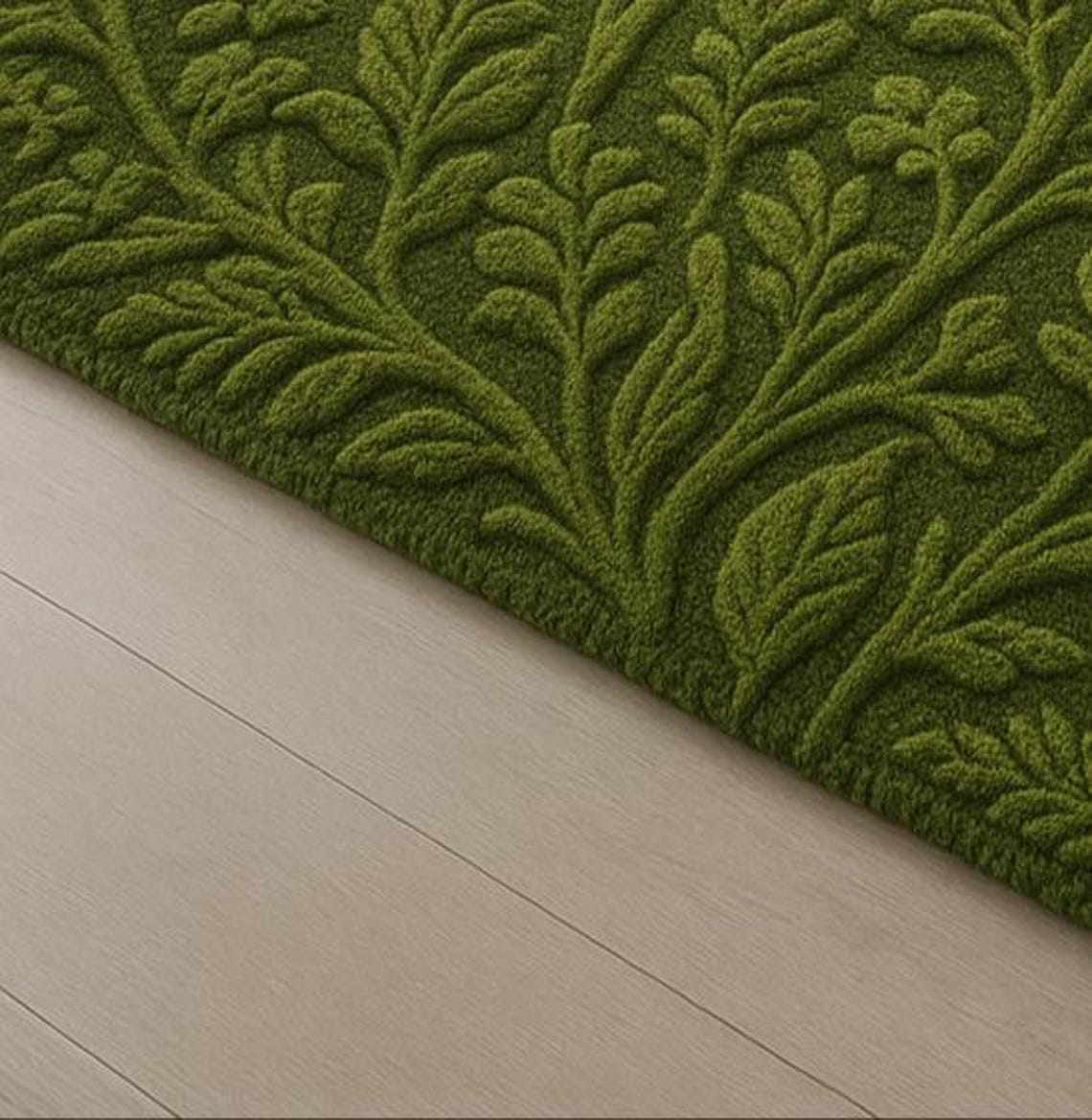 Moss Green Hand-tufted Wool Botanical Rug – Pemium 100% Wool Carpet for ...