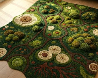 Hand Tufted Moss Garden Rug | 3D Textured Nature Carpet | Abstract Green Area Rug