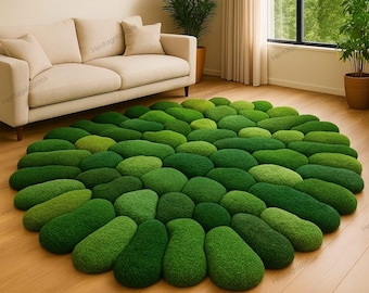 Hand Tufted Moss Pebble Rug | Green 3D Stone Rug | Nature Inspired Modern Area carpet