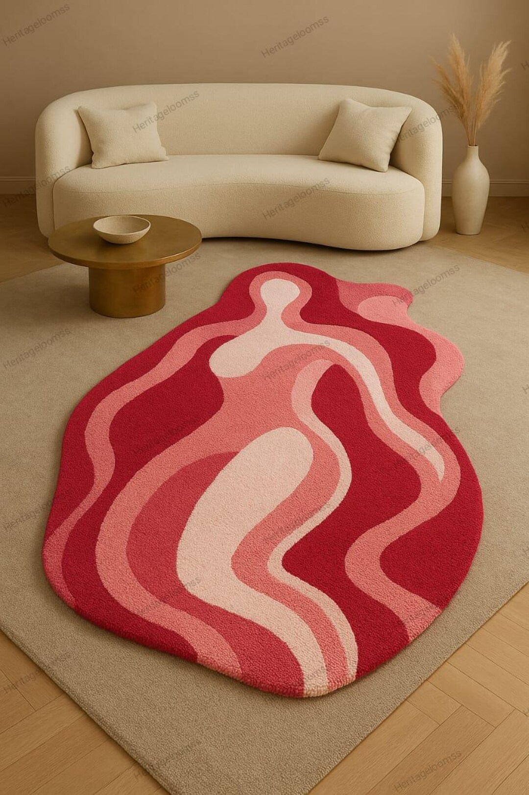 Abstract Female Form Wool Rug: Hand Tufted Red Pink White Carpet - Etsy