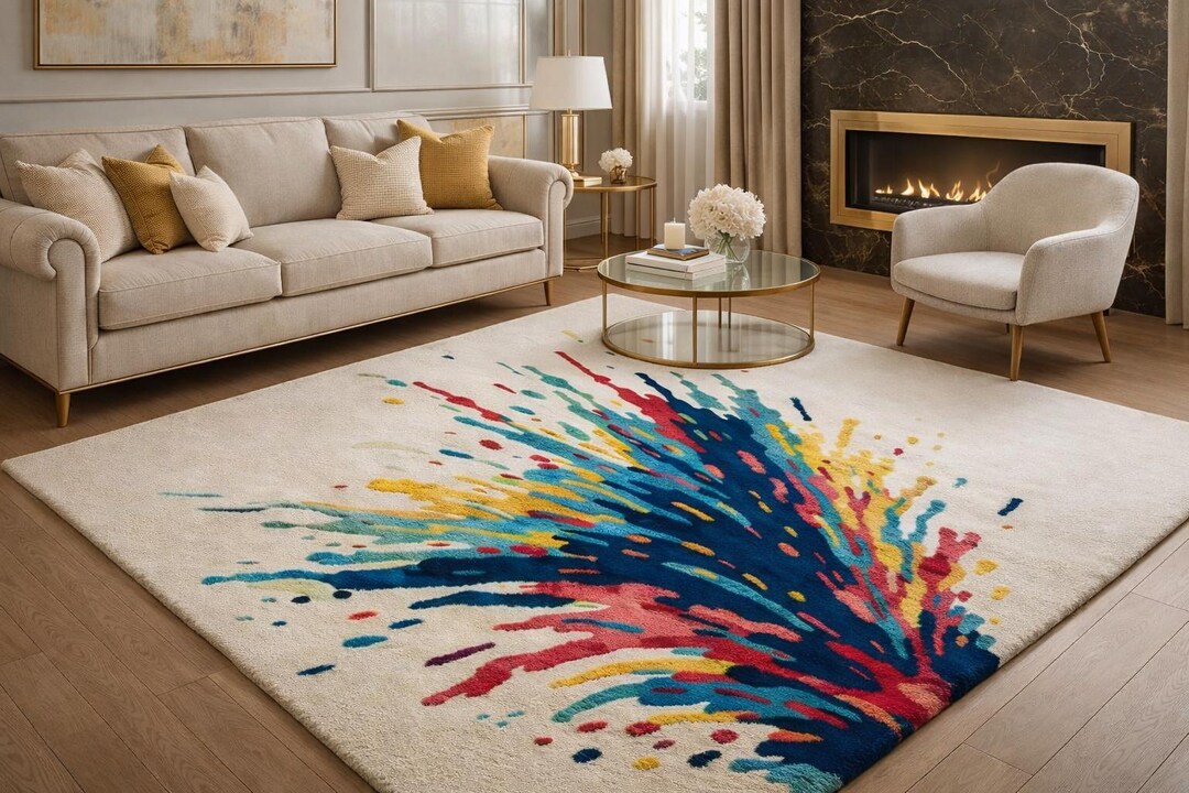 Luxury Hand Tufted Abstract Rug – Modern Color Splash Area Rug for ...