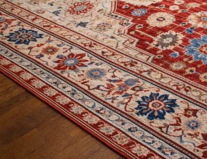 Hand Knitted Persian Style Area Rug – Vintage Floral Wool Carpet, Red ...