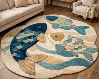 Tappeto Koie Fisha trapuntato a mano Tappeto Koi giapponese per carpe Koi Ruge Ocean Fish Ruge