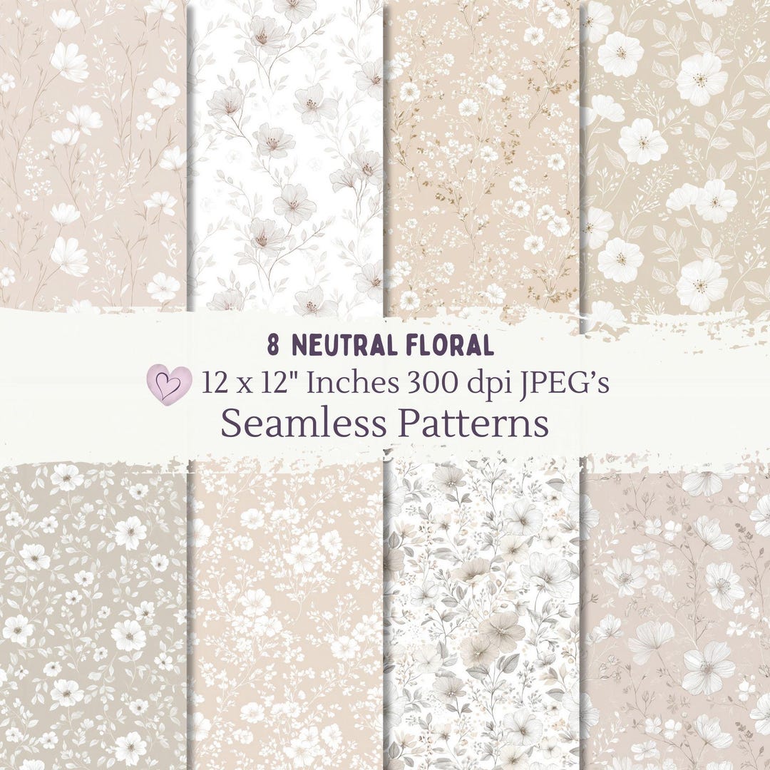 Neutral Floral Seamless Pattern Digital Papers, Vintage Flower Pastel ...