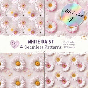 White Daisy Seamless Pattern Mini Set Digital Papers, Floral Background Instant Download, Flower Commercial Use, Repeat Fabric Design Tile