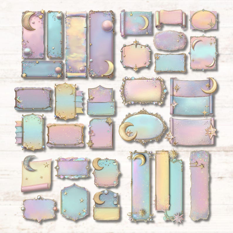 Celestial Dream Labels Printable Ephemera, Moon Star Junk Journal ...