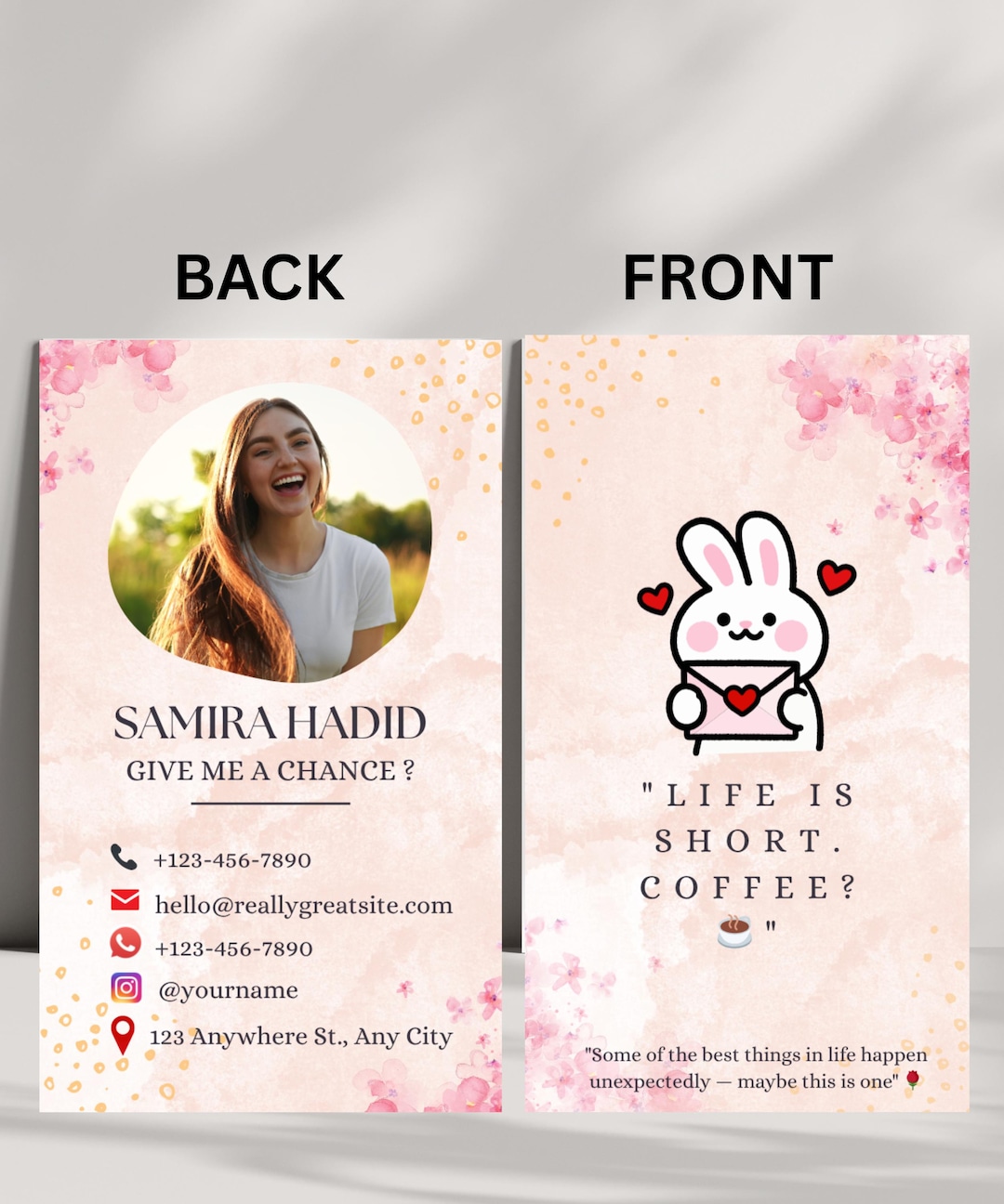 Editable Dating Business Card Template, Social Media Contact Card ...