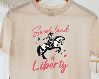 Sweet Land of Liberty Boxy Tee, Patriotic Cowgirl Comfort Colors Tee, Western America Shirt,  Rodeo USA Top