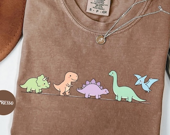 Dinosaur T-Shirt Comfort Colors, Cute Dino Graphic Tee, Minimalist Women's Shirt