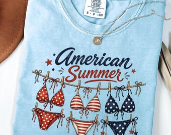 American Summer Shirt, Patriotic Bikini Shirt, Comfort Colors Fourth of July Tee, USA Summer Beach Shirt