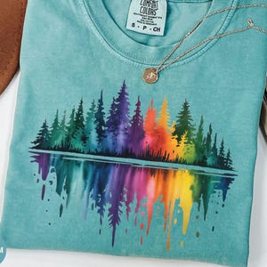 Comfort Colors® Watercolor Nature Shirt, Rainbow Forest Reflection Tee