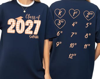 Personalized Class of 2027 Shirt, Back to School Tee, K-12 Heart Progress Back Print Comfort Colors® T-Shirt