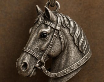 Collar con colgante de cabeza de caballo de plata oxidada: joyería ecuestre