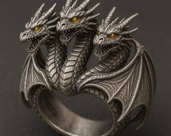 Oxidized Silver Finish King Ghidorah Dragon Ring - Gothic Fantasy Jewelry