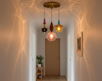 Copper Pendant Light, Hand Blown Glass Hanging Lights for Kitchen Island, Dining Table, Modern Glass Chandelier, Ceiling Light Fixture