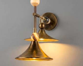 Handcrafted Twin Brass Sconce - Marble Ball Detail