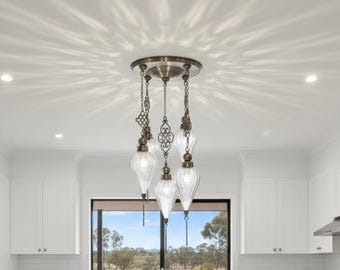 Clear Glass Blown Pendant Light, Modern Ceiling Light Fixture, Hanging Lamp for Kitchen, Dining Room, Bathroom, Bedroom & Office Decor