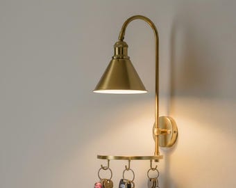 Handgjord vägglampa i mässing, modern lampa i mitten av århundradet, nyckelkrokar (stil 2)