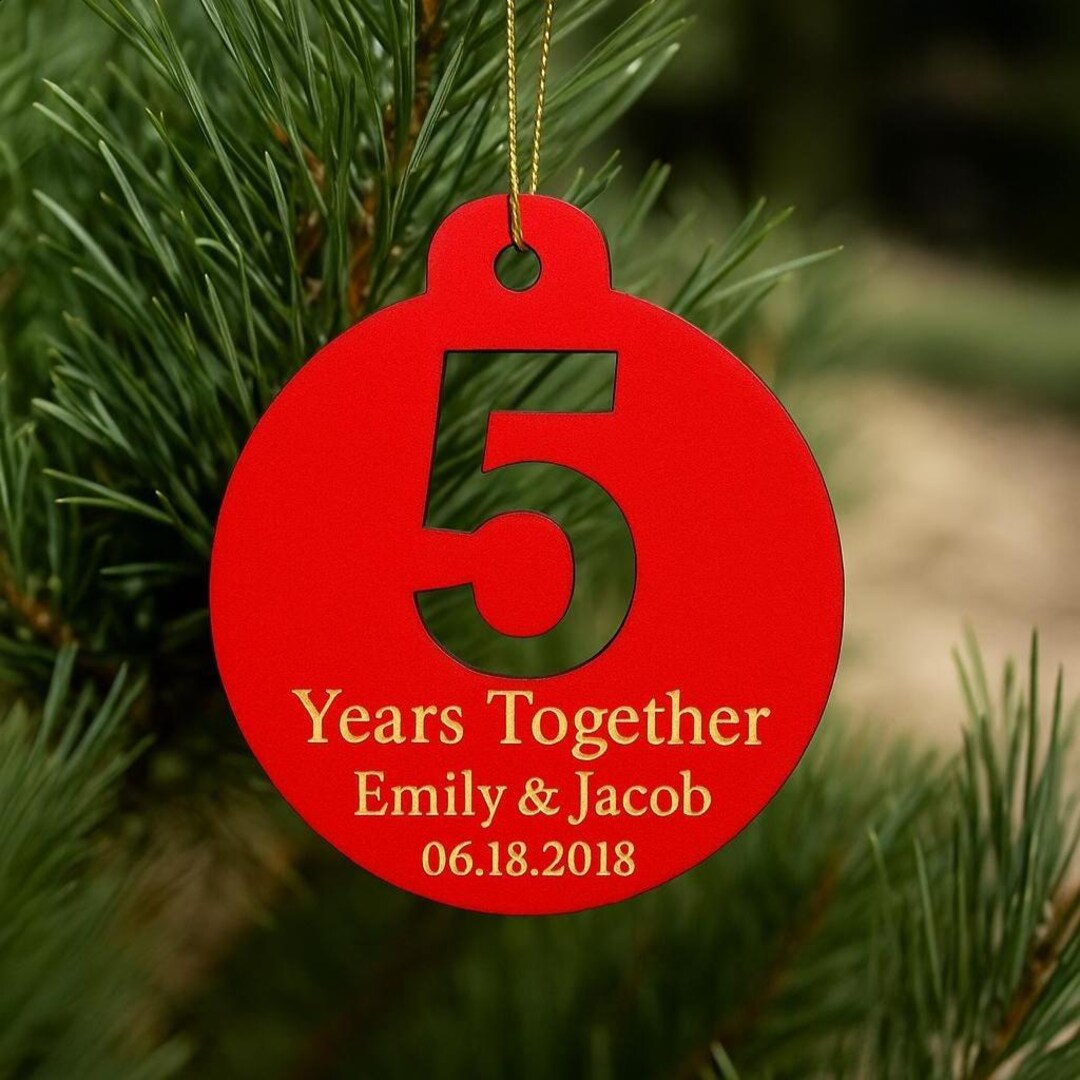 Personalized 5th Anniversary Ornament: Engraved Wood Husband & Wife ...
