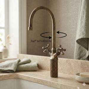 Rubinetto per lavello da cucina e da bar in ottone massiccio non laccato color bronzo invecchiato,