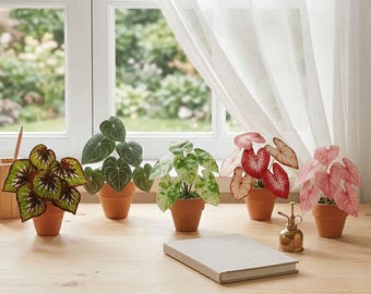 Mini tropische kunstplanten, handgemaakte miniatuurplant, kunstgroen in pot, voor bureau- en kantoordecoratie