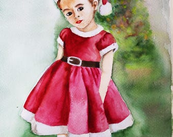 Christmas Girl Watercolor Tutorial - Step by Step Portrait Painting Guide