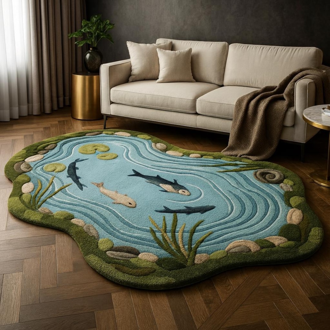 Pond Rug Design Hand Tufted Wool Pond Rug, 3D Fish Design - Etsy