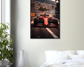 Formula Racing Monaco Wall Art | Motorsport Wooden Framed Poster | Luxury Racing Decor | F1 Inspired Print | Car Enthusiast Gift