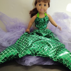 Ariel or Mermaid 3 piece sparkly outfit for 18 American girl type doll