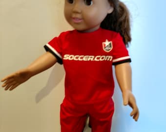 Conjunto de fútbol de 2 piezas personalizado para muñeca estilo American Girl, para muñecas de 16 a 18 pulgadas.