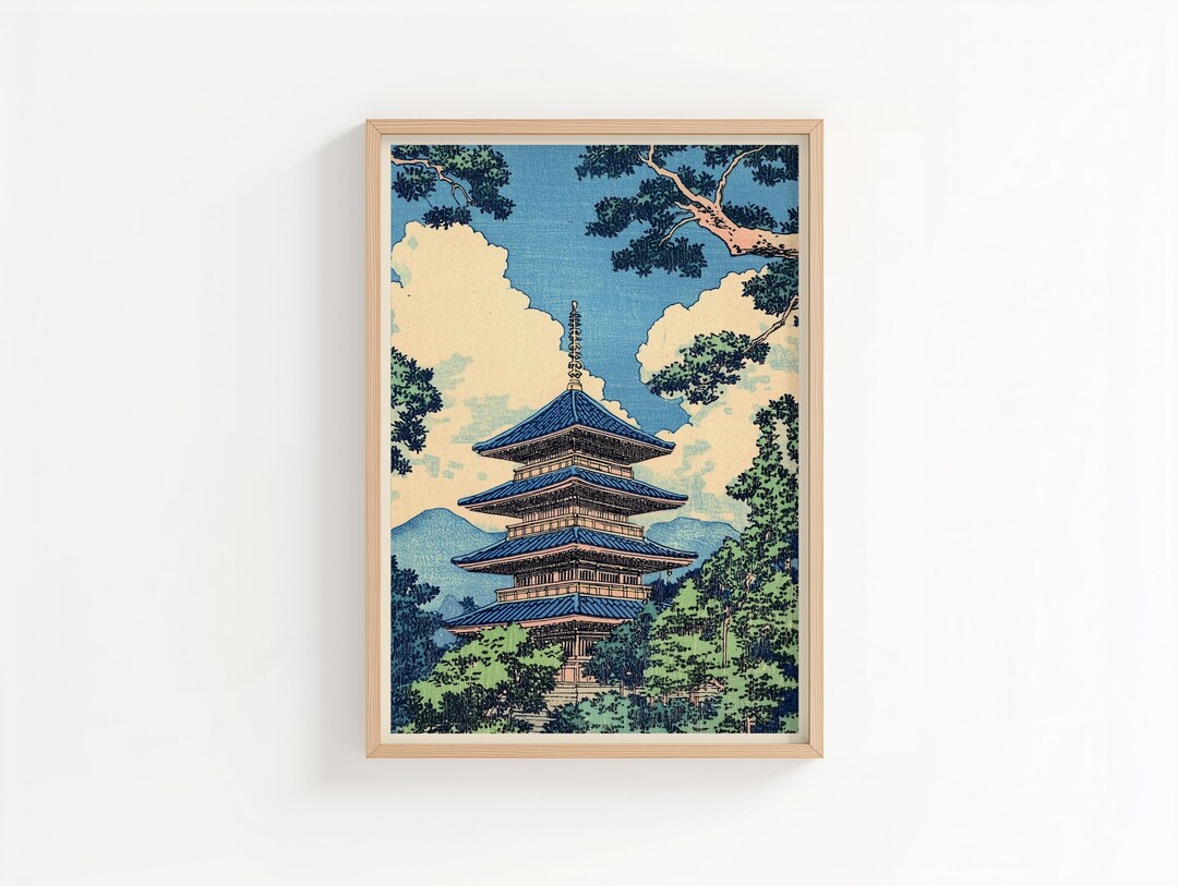 Japanese Pagoda Art Print Ukiyo e Style Temple Poster Zen Landscape japanese-pagoda-art-print-ukiyo-e-style-temple-poster-zen-landscape