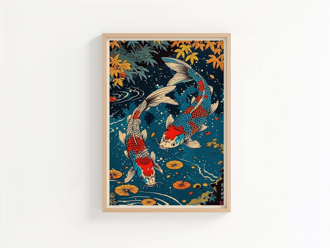 Japanese Koi Fish Wall Art Print – Ukiyo-e Style Koi Poster, Zen Asian ...