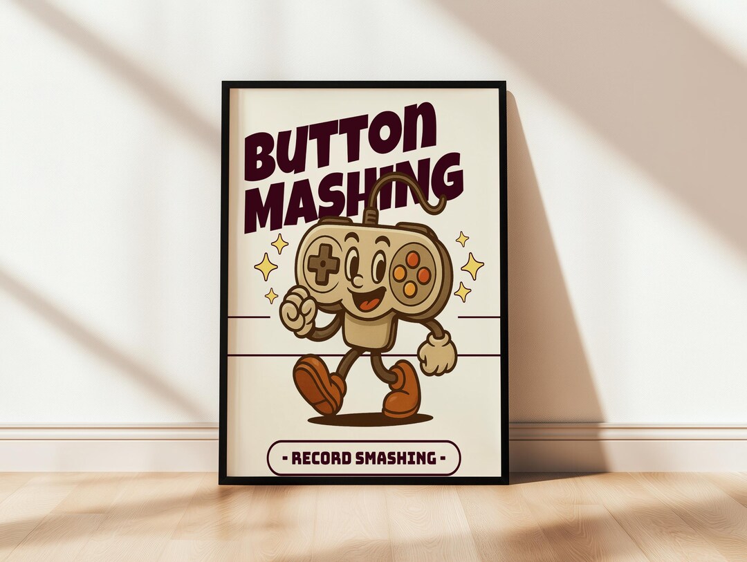Button Mashing Poster | Gaming Retro Mascot Poster | Vintage Video Game ...