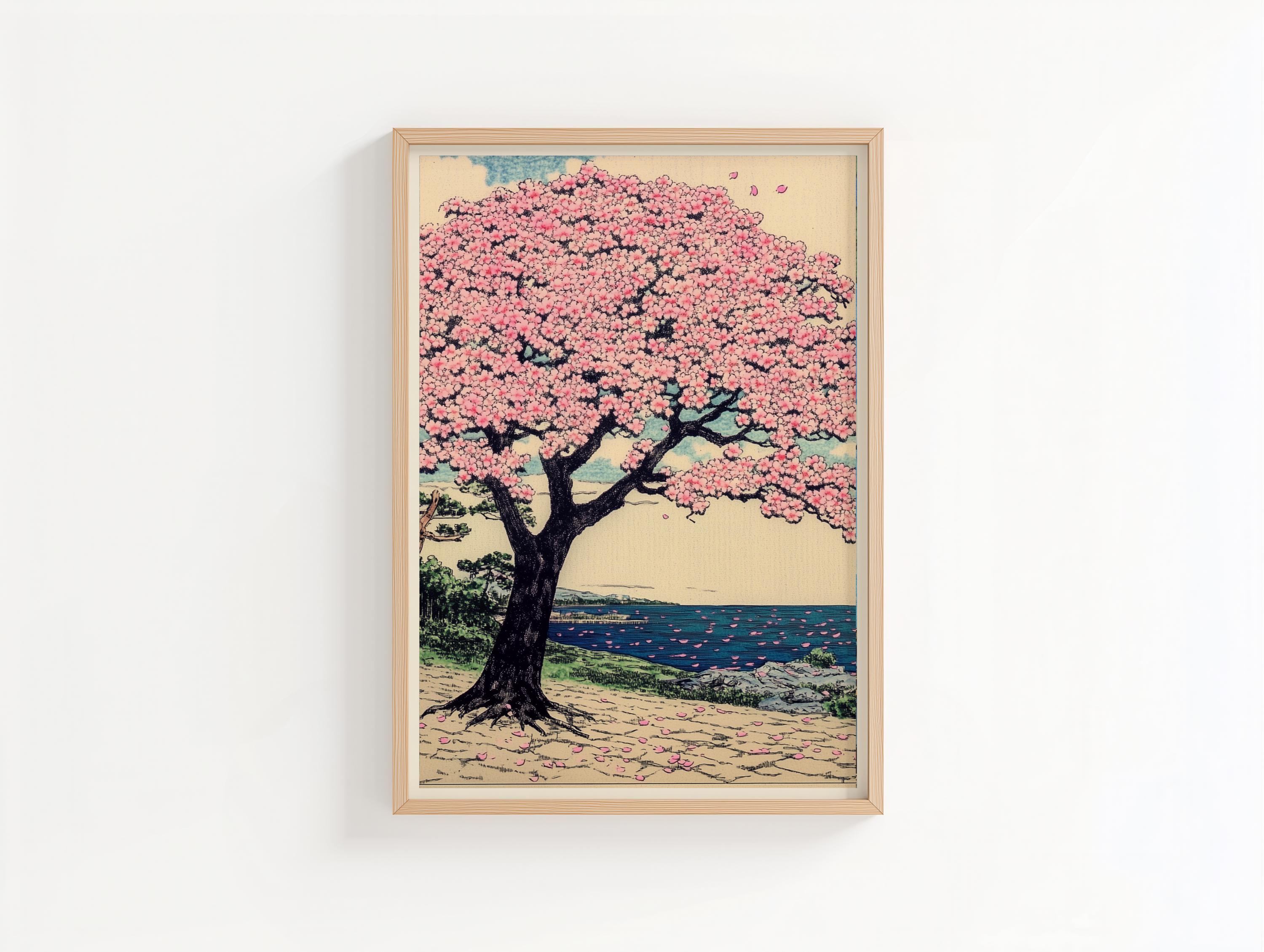 Cherry Blossom Tree Poster, Japanese Sakura Art Print, Vintage ...