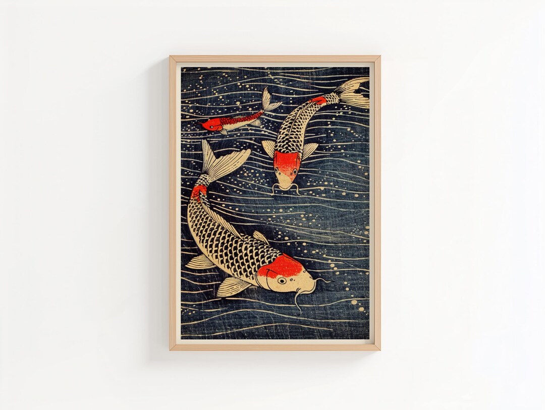 Vintage Japanese Koi Fish Print • Traditional Ukiyo-e Style Poster ...