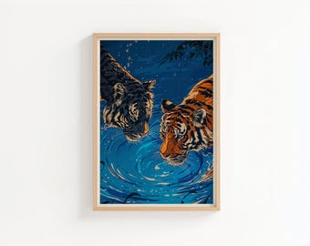 Twilight Tiger Poster |  Anime Inspired Wall Art | Modern Ukiyo-e Styled Gift | Japanese Home Decor Print.