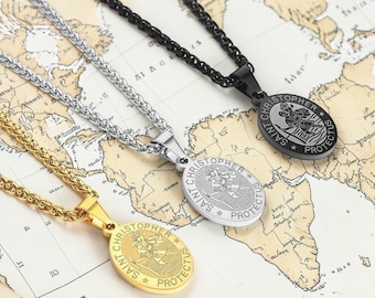 Personalised Saint Christopher Necklace - Available in Black, Gold and Silver