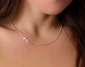 Silver Sideways Cross Necklace - Christian Jewellery - Cross Necklace - Gold Cross Necklace