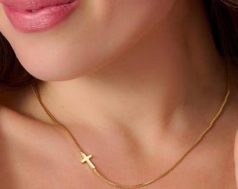 Gold Sideways Cross Necklace - Christian Jewellery - Cross Necklace - Gold Cross Necklace