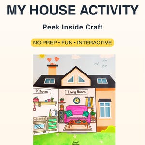 Actividad manual "Echa un vistazo al interior de mi casa" / Libro desplegable de vocabulario de habitaciones (Descarga digital)